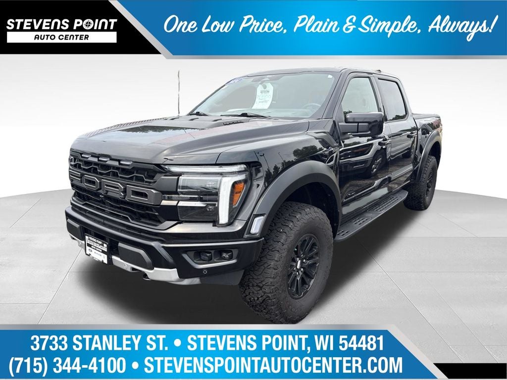 2024 Ford F-150 Raptor in Agate Black Metallic — front three-quarter view